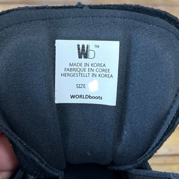 WORLD BOOTS Sz 9 Mens Chukka Moccasin Boots 100% Leather Suede True Black - Picture 13 of 16